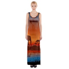 African Background Thigh Split Maxi Dress by Simbadda