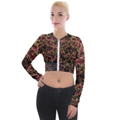 Plant Colorful Red Garden Leaves Long Sleeve Cropped Velvet Jacket by Simbadda