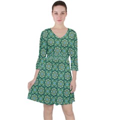 Green Abstract Geometry Pattern Ruffle Dress by Simbadda