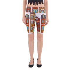 City Buildings Brick Architecture Yoga Cropped Leggings by Simbadda