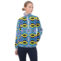 Yellow And Blue Ovals                                     Women Half Zip Windbreaker by LalyLauraFLM