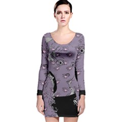 Wide Eyed Girl Grey Lilac Long Sleeve Velvet Bodycon Dress by snowwhitegirl