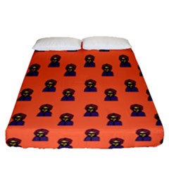 Nerdy 60s  Girl Pattern Orange Fitted Sheet (queen Size) by snowwhitegirl