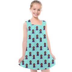 Nerdy 60s  Girl Pattern Aqua Kids  Cross Back Dress by snowwhitegirl