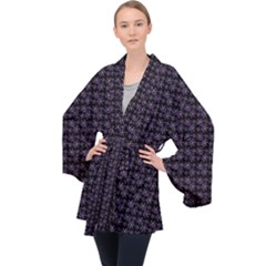 Lilac Firecracker Heart Pattern Long Sleeve Velvet Kimono  by snowwhitegirl