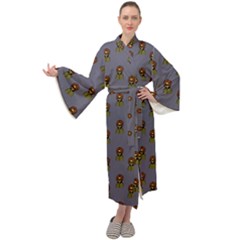 Nerdy 60s  Girl Pattern Light Grey Maxi Velour Kimono by snowwhitegirl