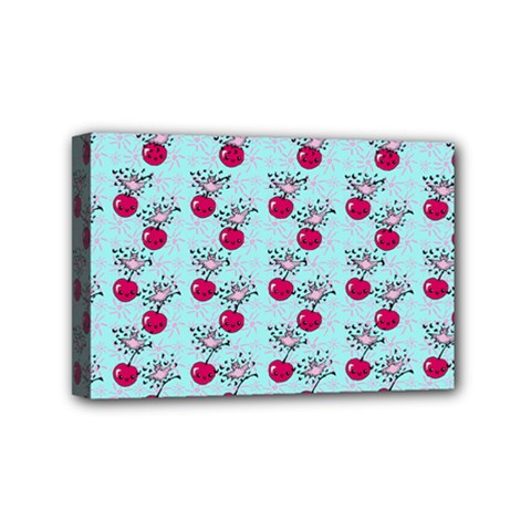 Cherries An Bats Aqua Mini Canvas 6  X 4  (stretched) by snowwhitegirl