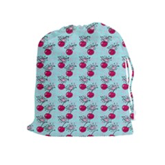 Cherries An Bats Aqua Drawstring Pouch (xl) by snowwhitegirl