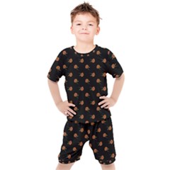 Peach Rose Black Kids  Tee And Shorts Set by snowwhitegirl