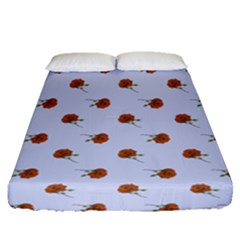 Peach Rose Blue Fitted Sheet (queen Size) by snowwhitegirl