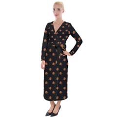 Peach Rose Black Velvet Maxi Wrap Dress by snowwhitegirl