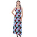 Red Roses Light Blue Sleeveless Velour Maxi Dress View1