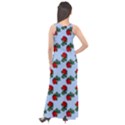 Red Roses Light Blue Sleeveless Velour Maxi Dress View2