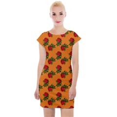 Red Roses Orange Cap Sleeve Bodycon Dress by snowwhitegirl