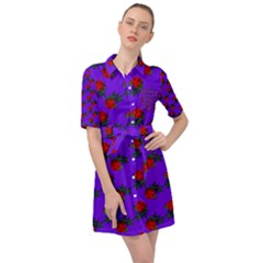 Red Roses Blue Purple Belted Shirt Dress by snowwhitegirl