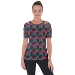 Red Roses Grey Shoulder Cut Out Short Sleeve Top by snowwhitegirl