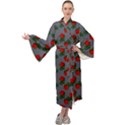 Red Roses Grey Maxi Velour Kimono View1