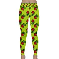 Red Roses Lime Green Classic Yoga Leggings by snowwhitegirl