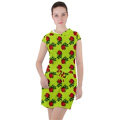 Red Roses Lime Green Drawstring Hooded Dress by snowwhitegirl