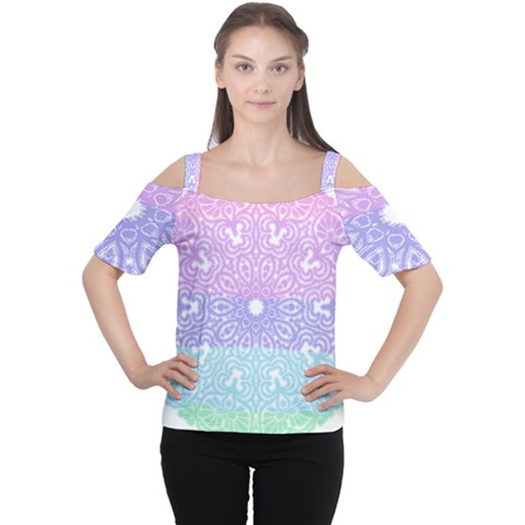 Vintage Pastel Mandala White Cutout Shoulder Tee by snowwhitegirl