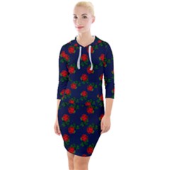 Red Roses Dark Blue Quarter Sleeve Hood Bodycon Dress by snowwhitegirl