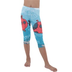 Dive Scuba Ocean Sea Water Fish Kids  Lightweight Velour Capri Leggings  by Simbadda