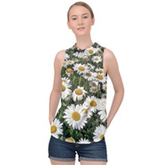 Columbus Commons Shasta Daisies High Neck Satin Top by Riverwoman