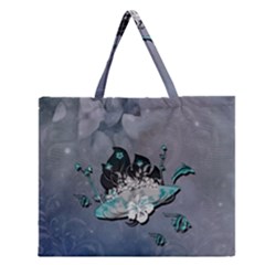 Sport, Surfboard With Flowers And Fish Zipper Large Tote Bag by FantasyWorld7