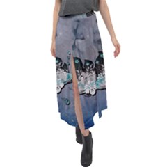 Sport, Surfboard With Flowers And Fish Velour Split Maxi Skirt by FantasyWorld7