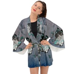 Sport, Surfboard With Flowers And Fish Long Sleeve Kimono by FantasyWorld7