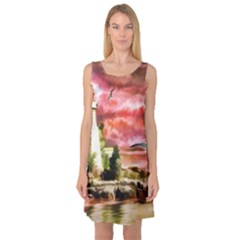 Lighthouse Ocean Sunset Seagulls Sleeveless Satin Nightdress by Sudhe