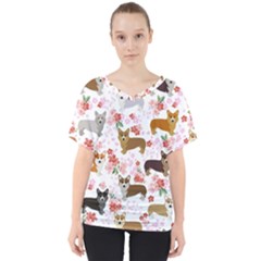 Corgis Corgi Pattern V-neck Dolman Drape Top by Sudhe