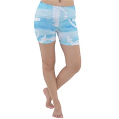 Anchor Watercolor Painting Blue Lightweight Velour Yoga Shorts by Sudhe