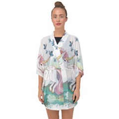 Illustration Vector Unique Unicorn Half Sleeve Chiffon Kimono by Sudhe