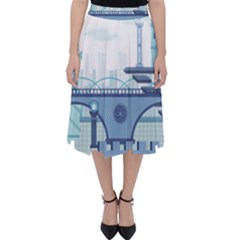 Blue City Building Fantasy Classic Midi Skirt by Sudhe