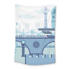 Blue City Building Fantasy Small Tapestry by Sudhe