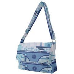 Blue City Building Fantasy Full Print Messenger Bag by Sudhe