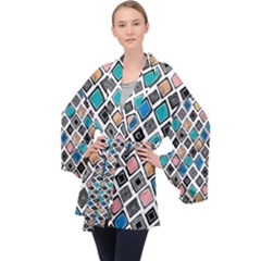 Diamond Shapes Pattern Long Sleeve Velvet Kimono  by Sudhe