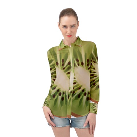 Kiwi Fruit Fresh Green Tasty Food Long Sleeve Chiffon Shirt by Simbadda