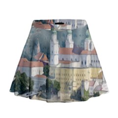 Architecture Old Sky Travel Mini Flare Skirt by Simbadda