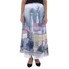 Architecture Old Sky Travel Flared Maxi Skirt by Simbadda