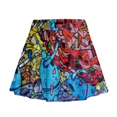 Graffiti Wall Mural Painting Arts Mini Flare Skirt by Simbadda