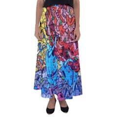 Graffiti Wall Mural Painting Arts Flared Maxi Skirt by Simbadda