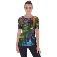 Venice City Italy Architecture Shoulder Cut Out Short Sleeve Top by Simbadda