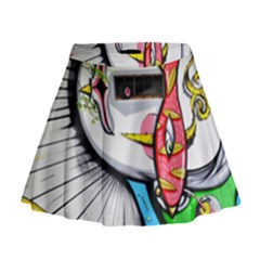 Clown Murals Figure Wall Human Mini Flare Skirt by Simbadda