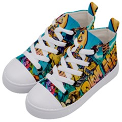 Graffiti Street Art Mountains Wall Kids  Mid-top Canvas Sneakers by Simbadda