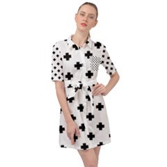 Swiss Cross Pattern Belted Shirt Dress by Valentinaart