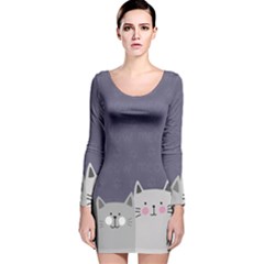 Cute Cats Long Sleeve Velvet Bodycon Dress by Valentinaart