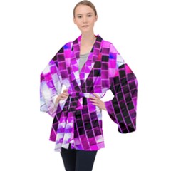 Purple Disco Ball Long Sleeve Velvet Kimono  by essentialimage