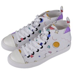 Memphis Pattern With Geometric Shapes Women s Mid-top Canvas Sneakers by Vaneshart